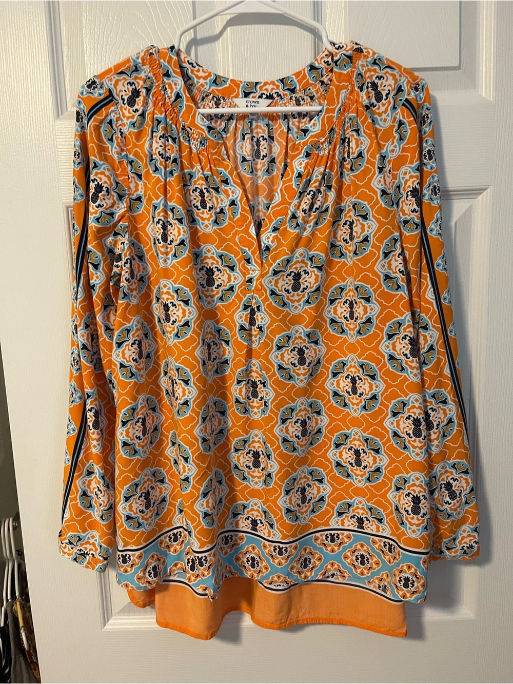 Women’s Crown & Ivy Orange Patterned Blouse